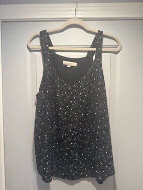 LOFT Black Starry Print V-Neck Tank